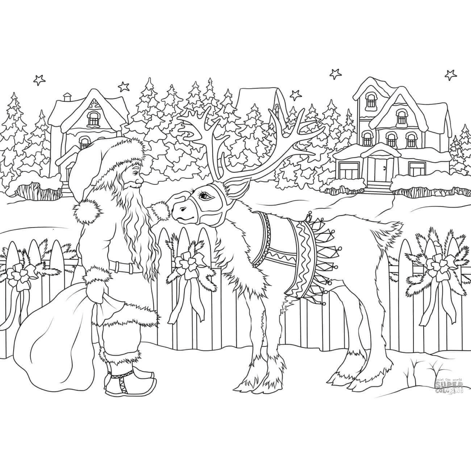 Free Coloring Page Vintage Santa Claus with his Christmas Deer –  MasterBundles