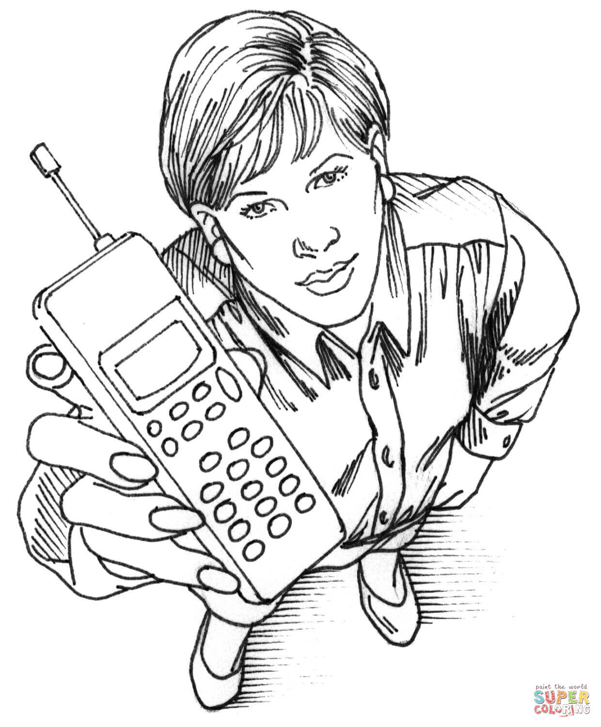 Woman is Showing Her Cell Phone coloring page | Free Printable Coloring  Pages
