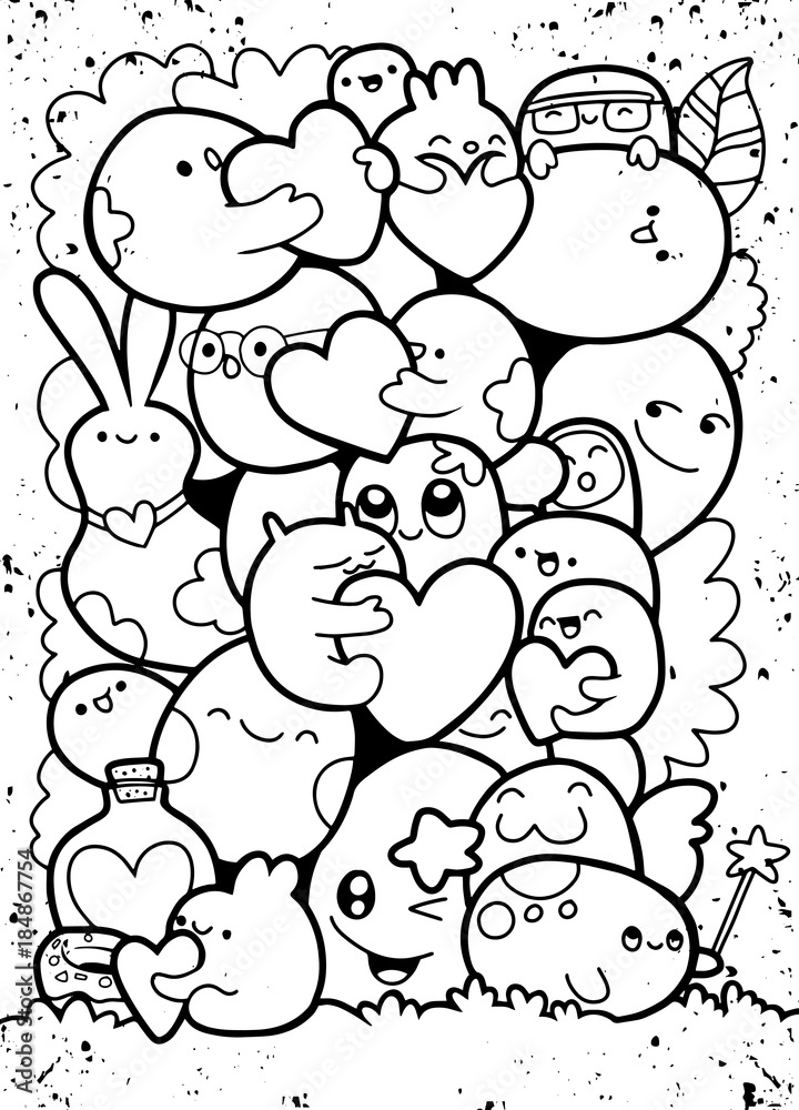 Funny monsters ,Cute Monster pattern for coloring book. Black and white  background Stock Vector | Adobe Stock