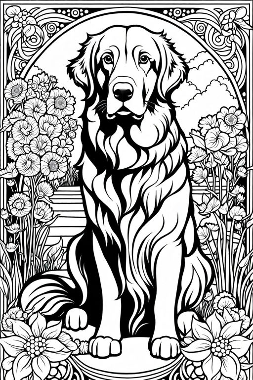 clean coloring book page of a Collie: A Collie with flowing fur like Lassie