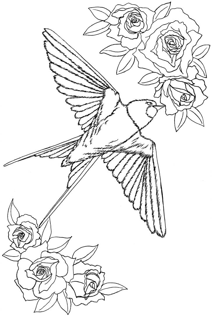 FREE Swallow with Roses Coloring Page by szynszyla-stokrotka on DeviantArt