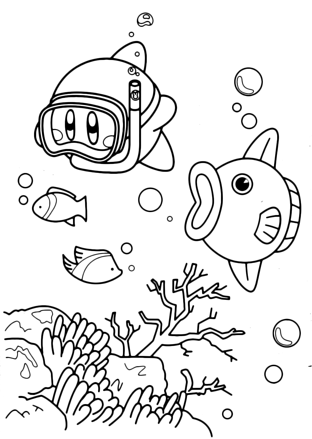 Kirby: Right Back at Ya! - Kirby swimming with mask and snorkel