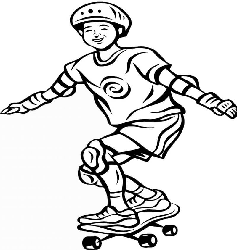 Happy Boy on Skateboard Coloring Page - Free Printable Coloring Pages for  Kids