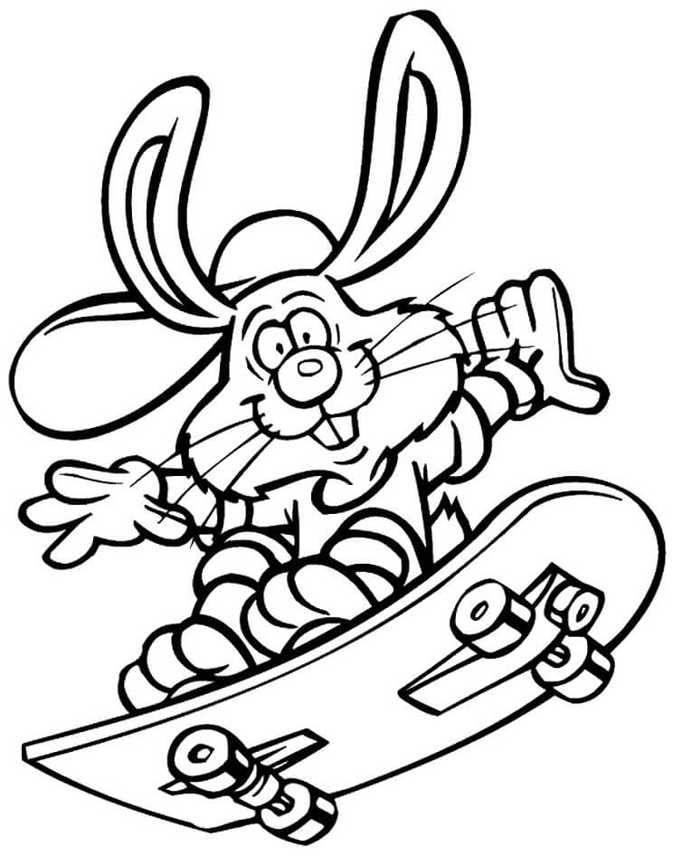 Rabbit on Skateboard Coloring Page - Free Printable Coloring Pages for Kids