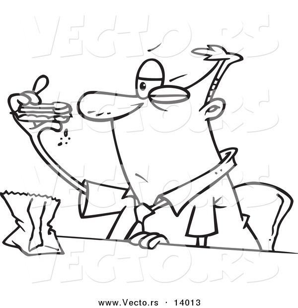 Vector of a Cartoon Businessman Eating a Boring Sandwich ...