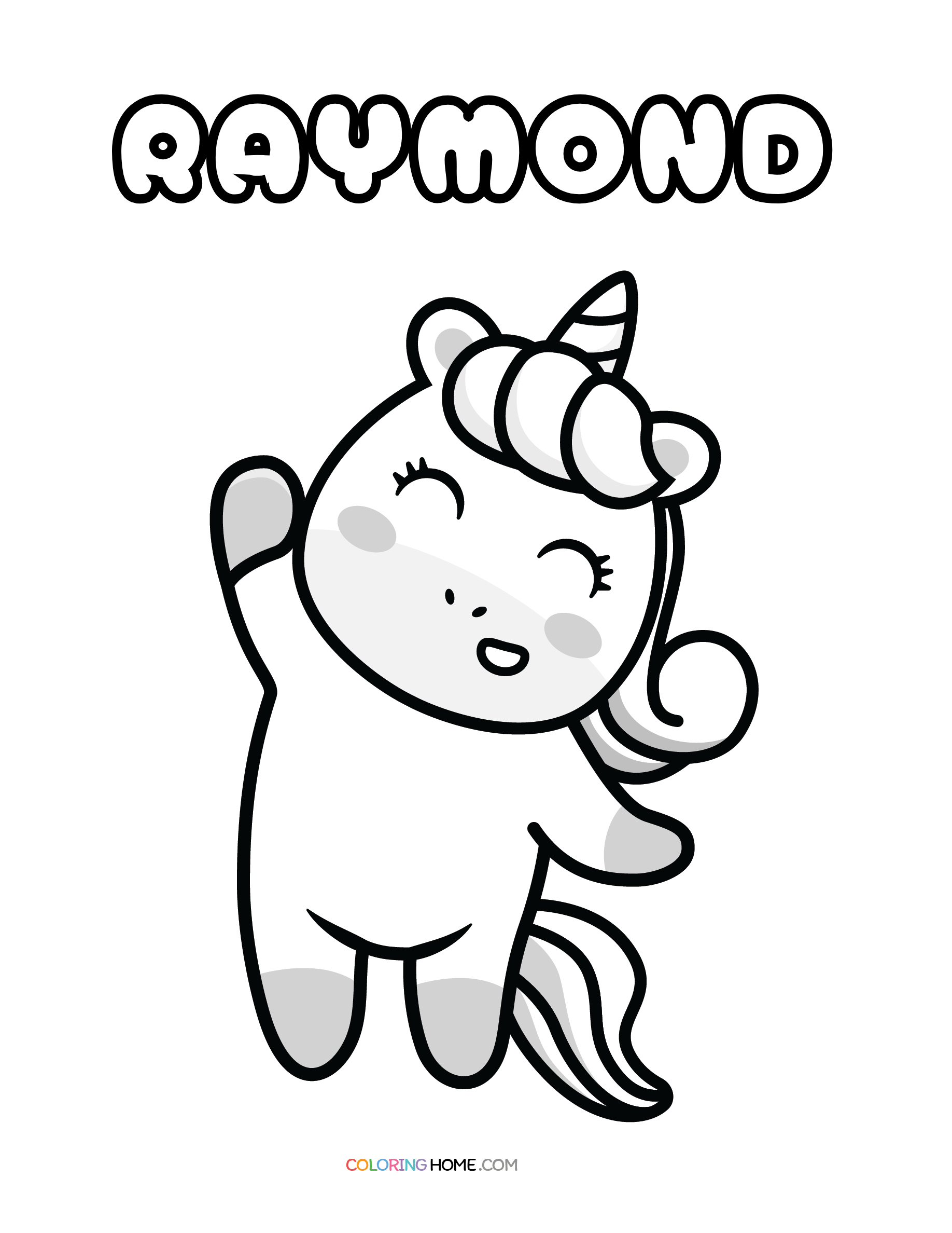 Raymond unicorn coloring page