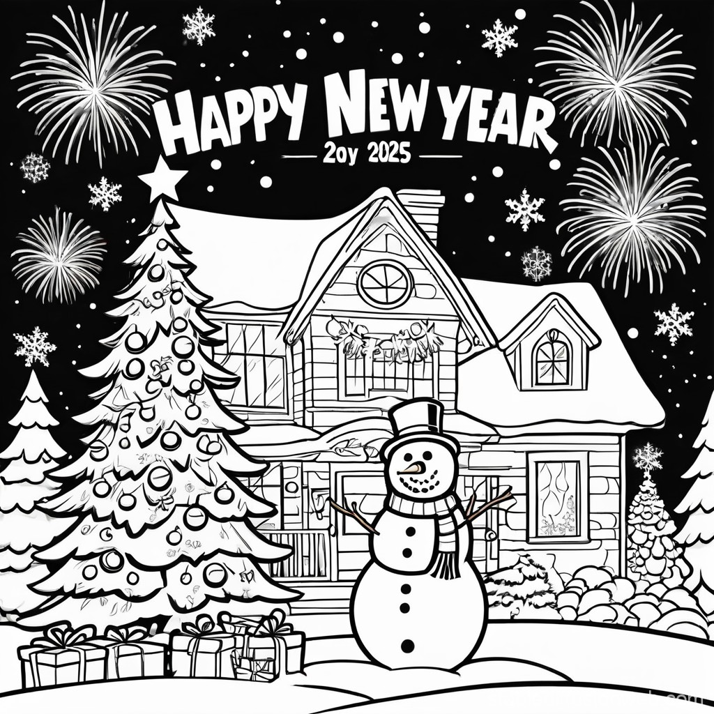 New Year 2025 Line Art Coloring Page ...