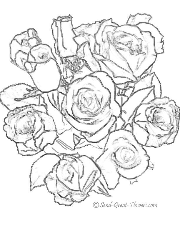 14 Pics of Bouquet Of Roses Coloring Pages - Rose Bouquet Coloring ...
