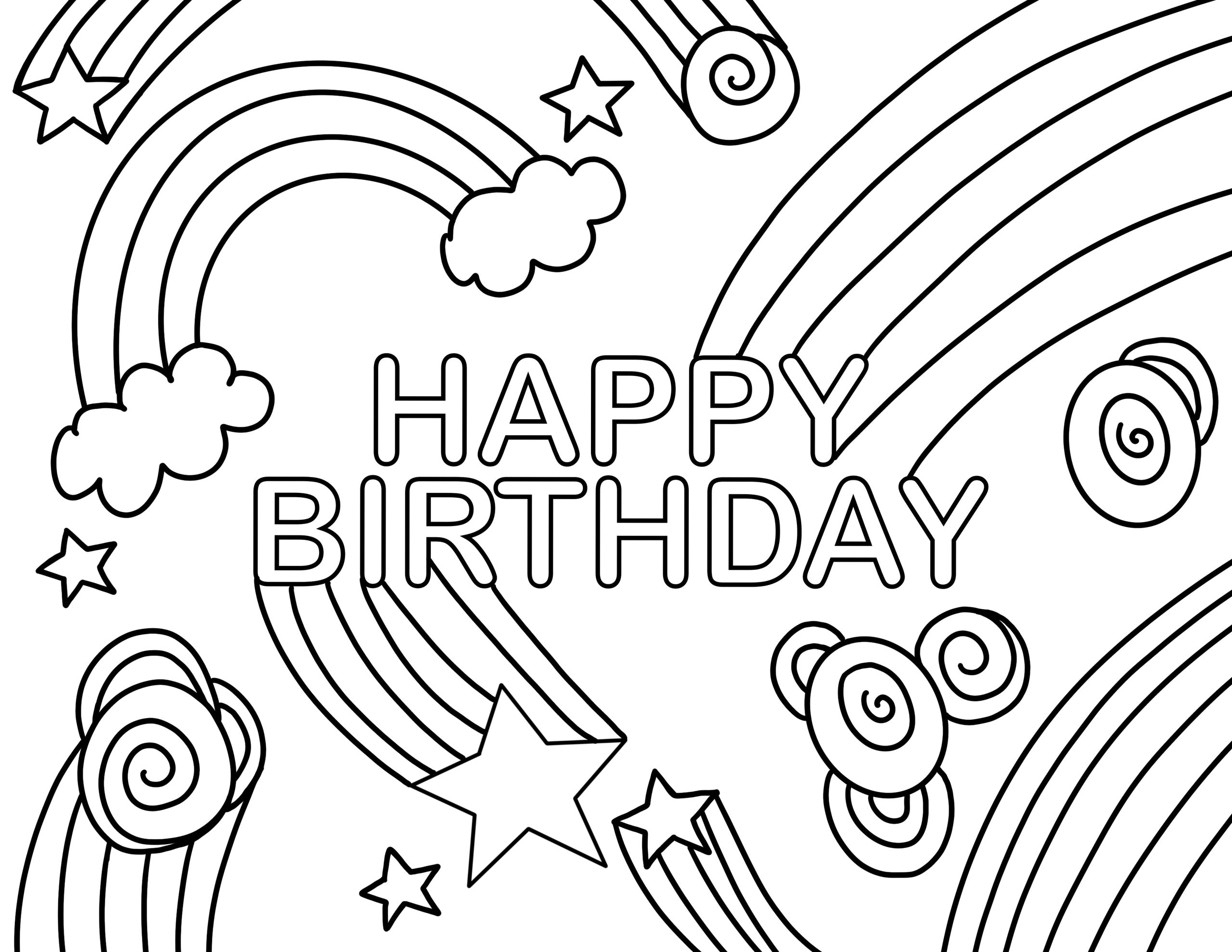 happy birthday coloring page rainbow swirl