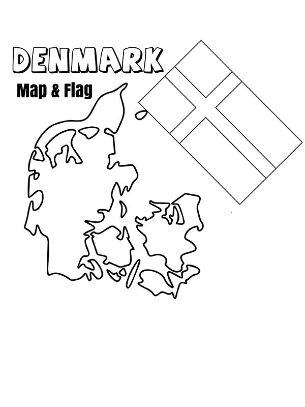 Denmark Map and Flag Coloring Page - Free Printable Coloring Pages for Kids