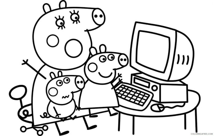 Pig coloring book play on computer printable and online