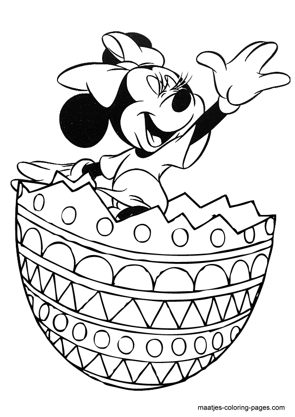 Minnie Mouse jumping out off easter egg coloring page