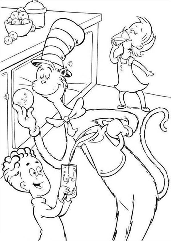 Dr Seuss the Cat in the Hat Pour Some Milk Coloring Page | Color Luna