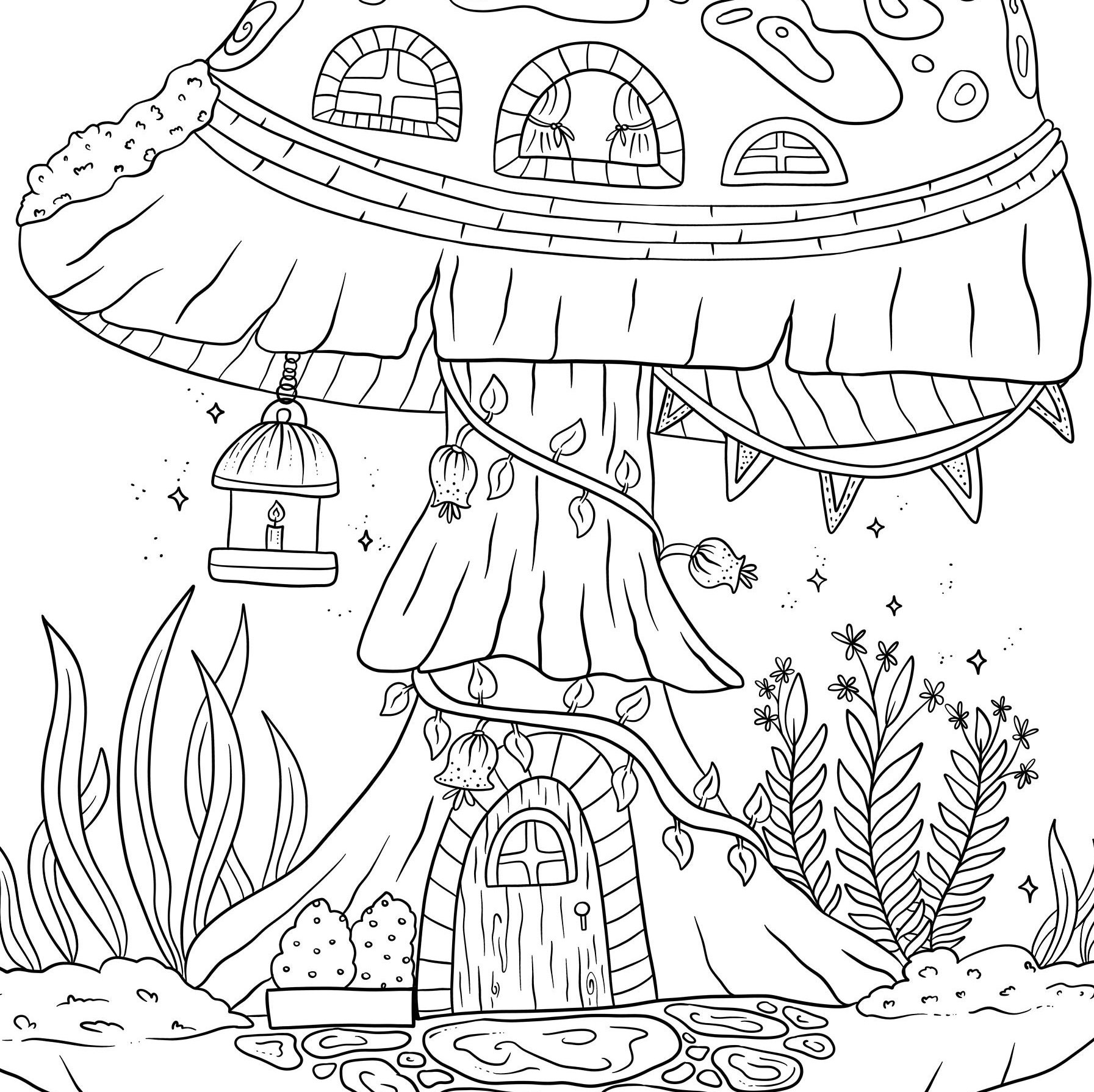 Cottagecore Mushroom Coloring Page ...