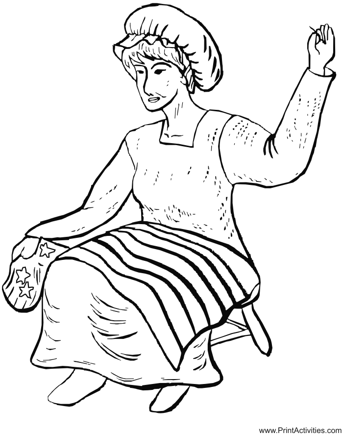 Flag Coloring Page | Betsy Ross Sewing the Flag