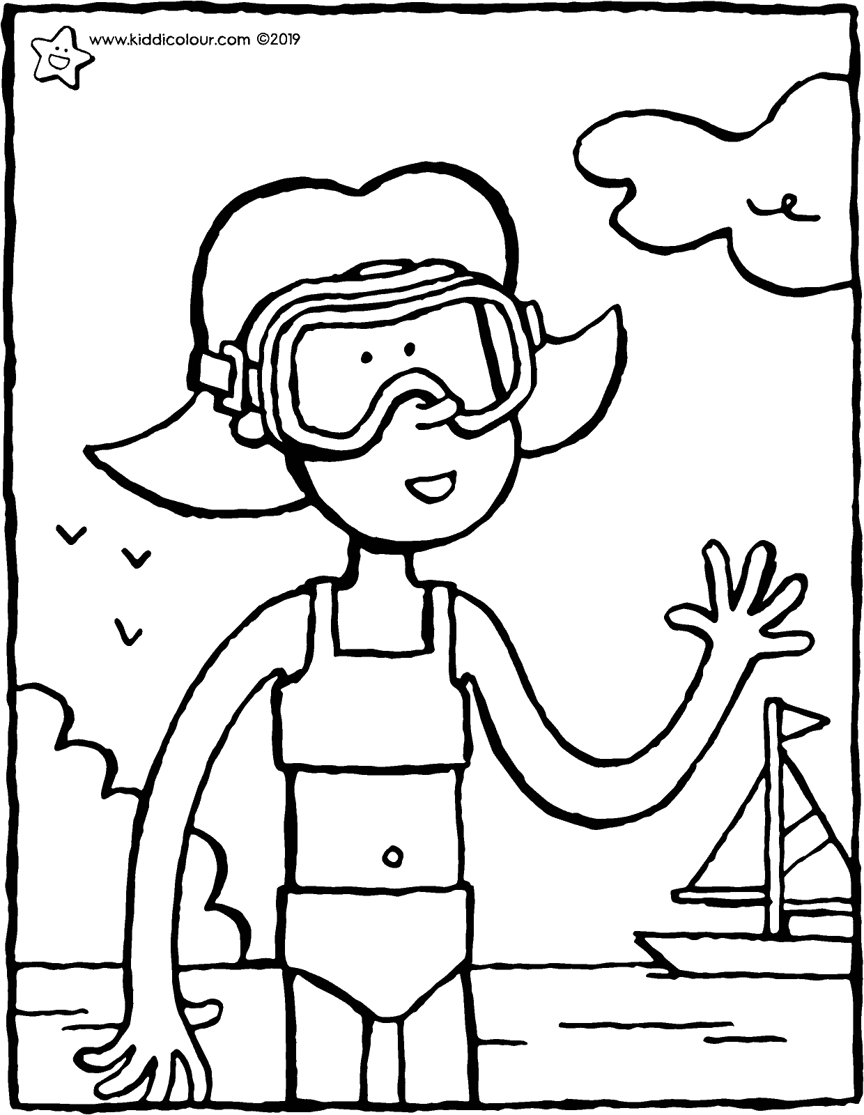 Emma at the seaside wearing goggles - kiddicolour