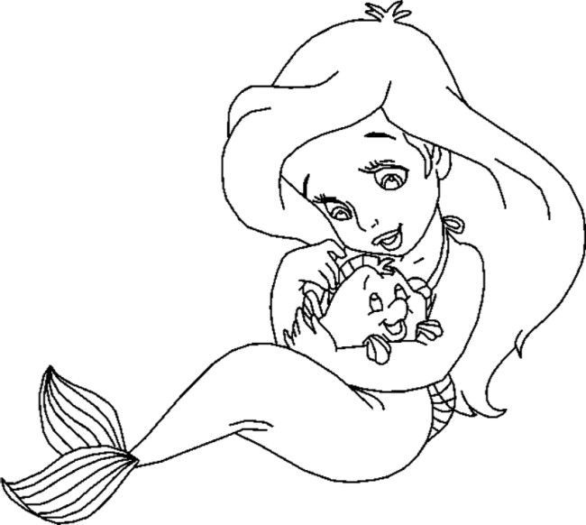 Cute Little Ariel With Grimbsby Disney Princess Coloring Pages ...