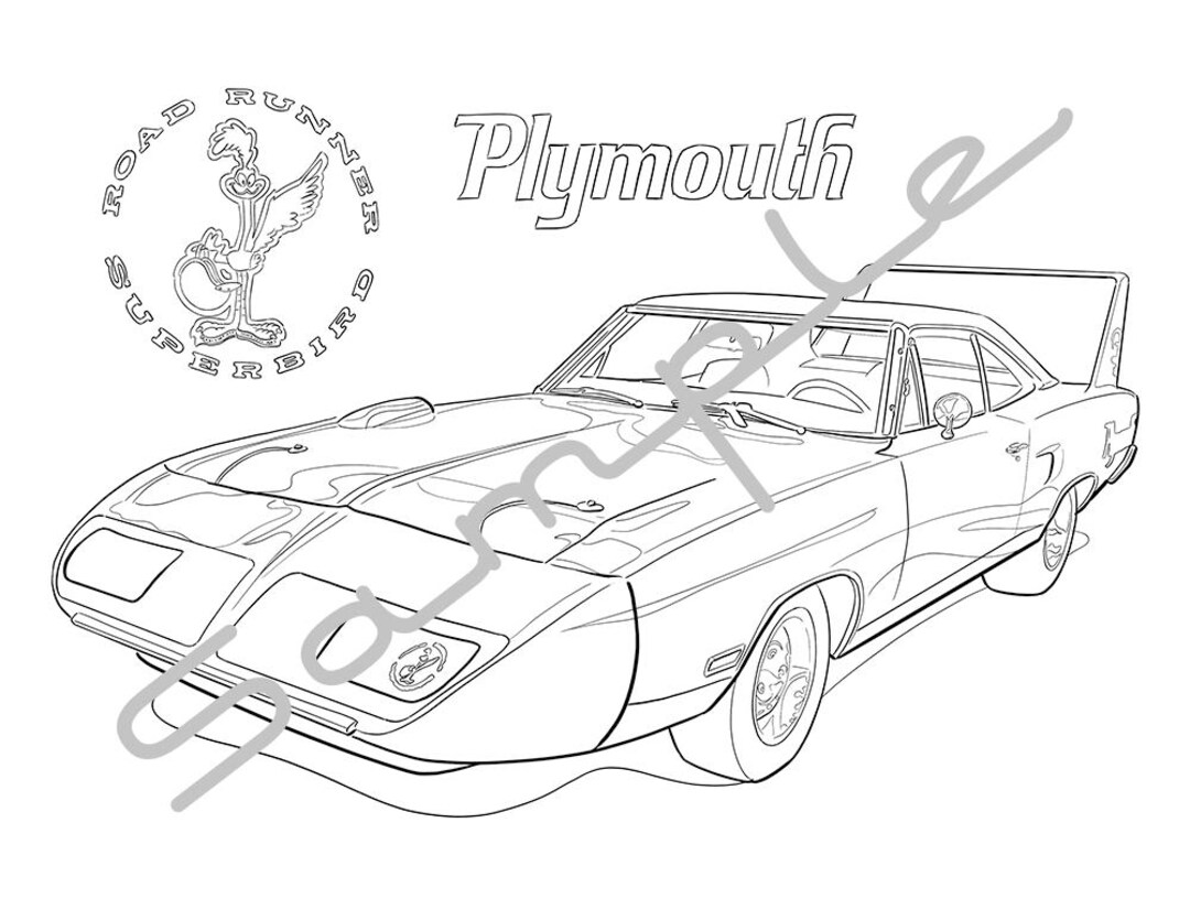 1970 PLYMOUTH ROADRUNNER SUPERBIRD Adult Coloring Page - Etsy