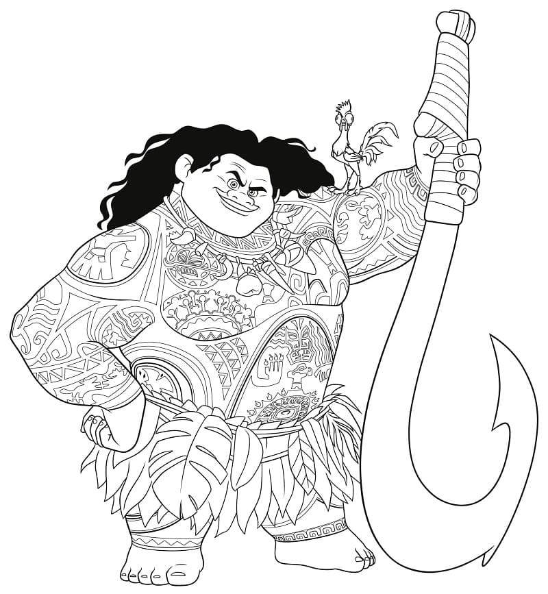 Maui and Heihei Coloring Page - Free Printable Coloring Pages for Kids