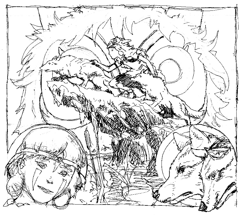 Kaluta: Princess Mononoke Commission, Sketch 2