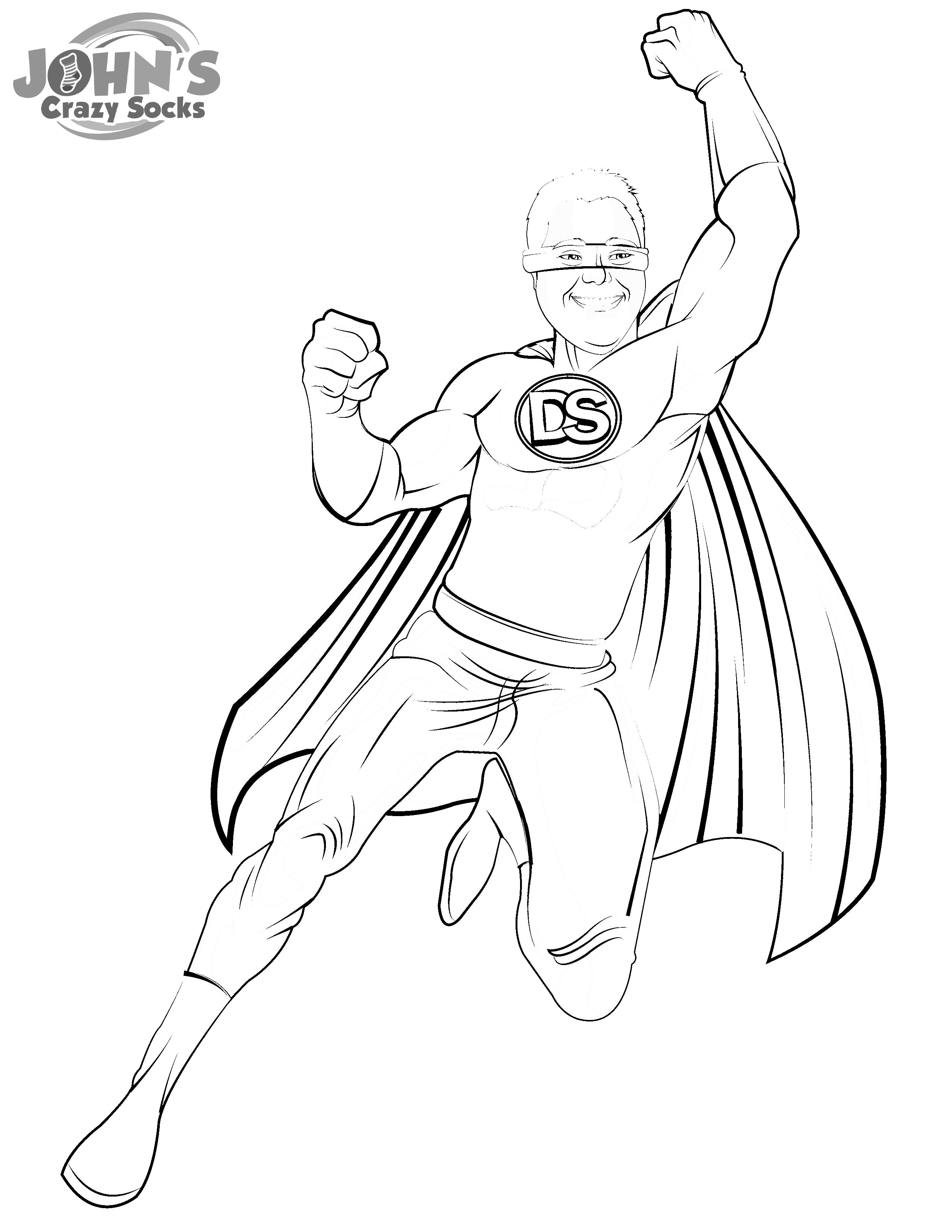 Color Your Own Down Syndrome Superhero - John's Crazy Socks