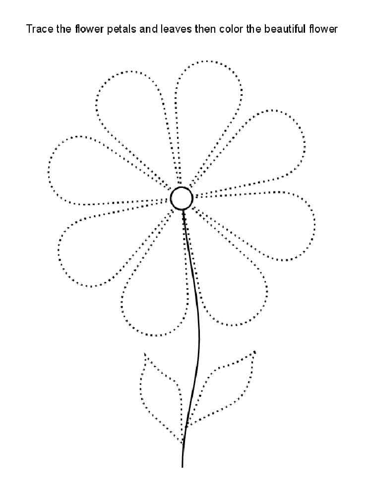 Flower Tracing Coloring Page - Free Printable Coloring Pages for Kids