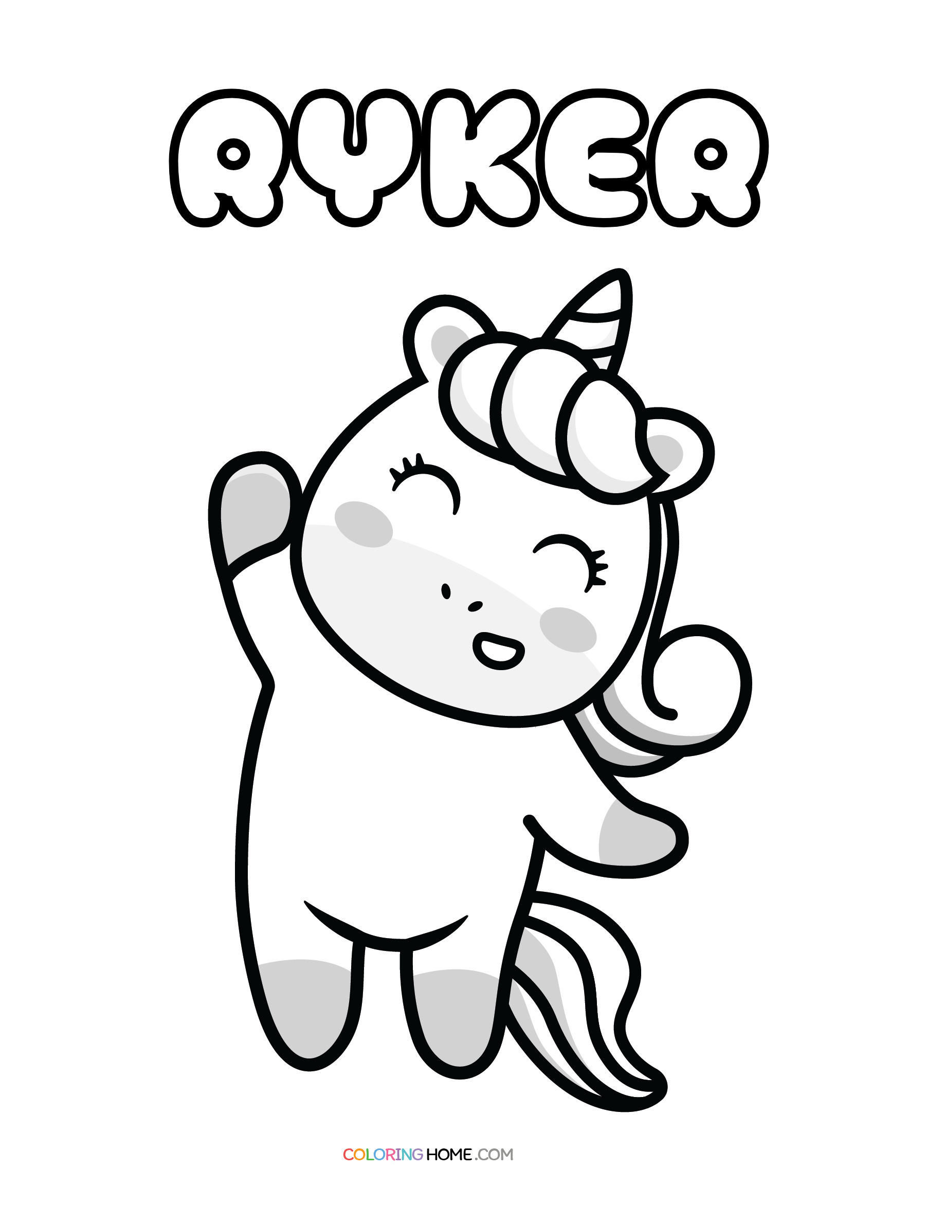 Ryker unicorn coloring page