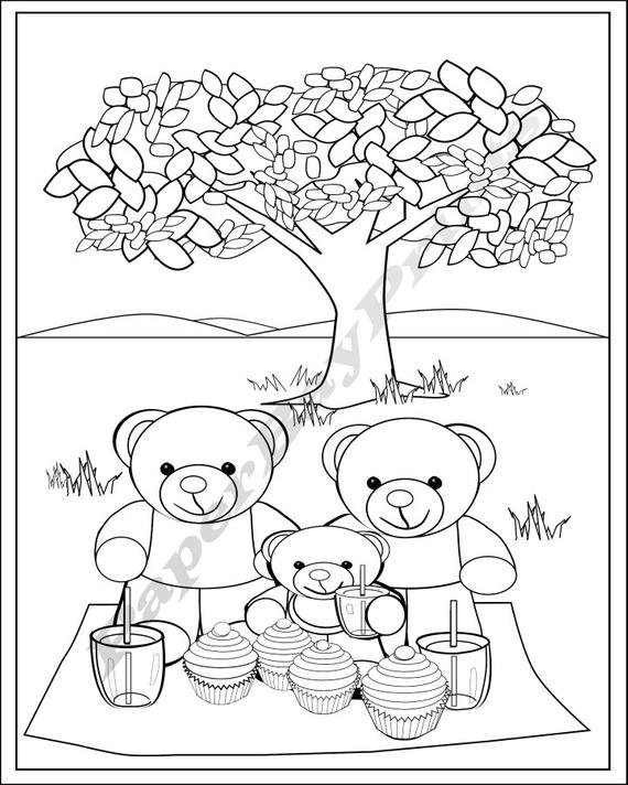 Teddy Bear Picnic Coloring Page Coloring Pages for Kids. | Etsy