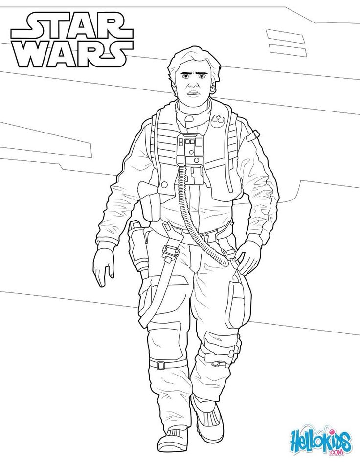 Poe Dameron coloring sheet from The Force Awakens Star Wars movie. More  Star Wars content on hellokids.co… | Star wars drawings, Star wars colors,  Star wars fan art