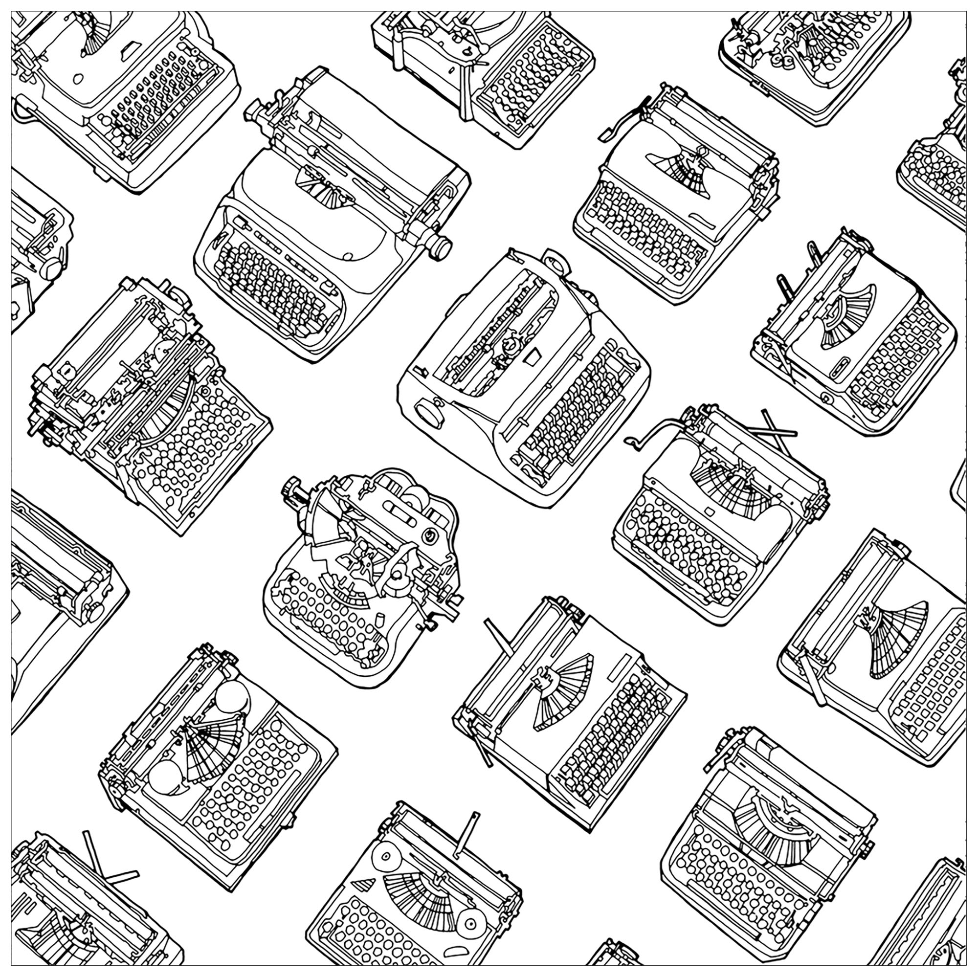 Various typewriters - Vintage Adult Coloring Pages