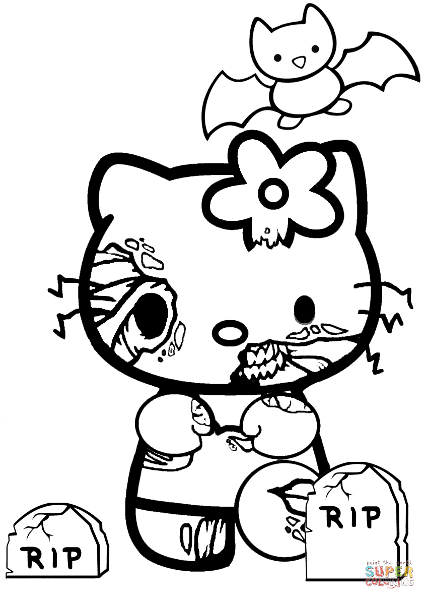 Hello Kitty Halloween Zombie coloring page | Free Printable Coloring Pages