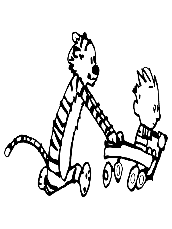 Calvin Riding and Hobbes Pushing Cart Coloring Page - Free Printable Coloring  Pages for Kids