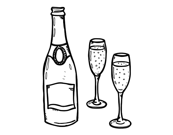 Champagne and glasses coloring page - Coloringcrew.com