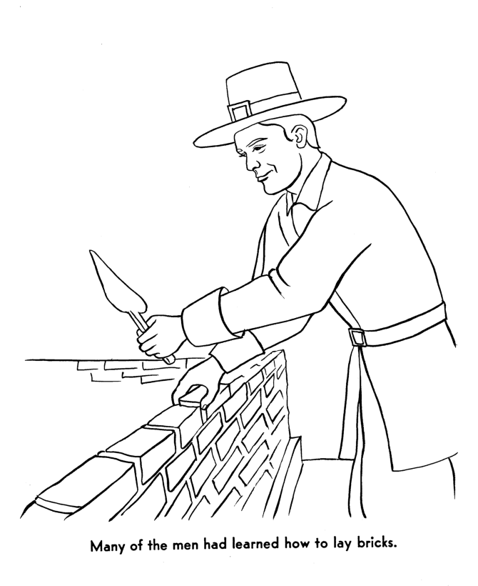 The Pilgrims Coloring pages: Pilgrims made brick buildings coloring pages :  USA-Printables