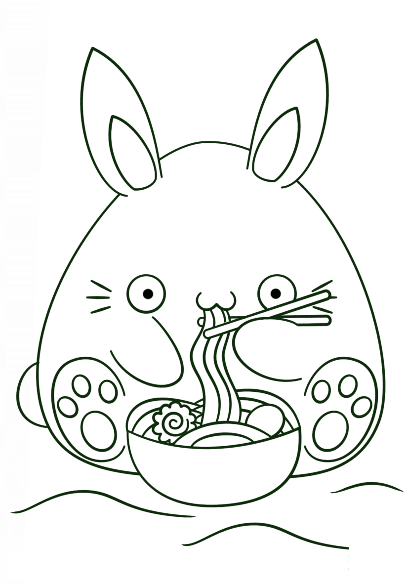 Kawaii Totoro bunny eats ramen Coloring Pages - Bunny Coloring Pages - Coloring  Pages For Kids And Adults