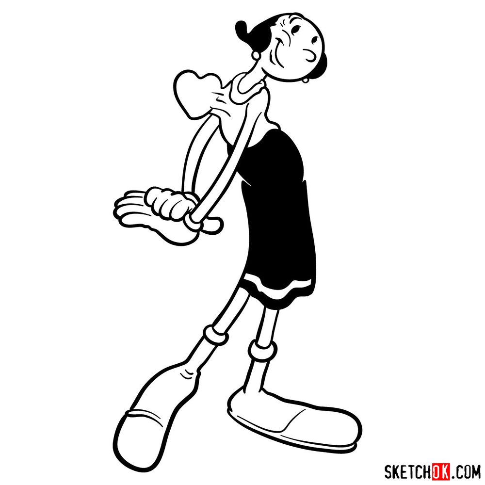 How to draw Olive Oyl - Sketchok easy drawing guides