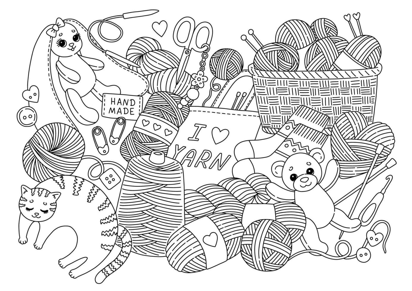 Yarn and knitting doodle coloring page vector illustration 8019669 Vector  Art at Vecteezy