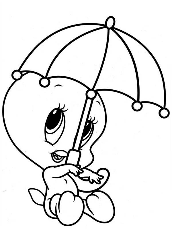 Baby Tweety with Umberella in Baby Looney Tunes Coloring Page ...
