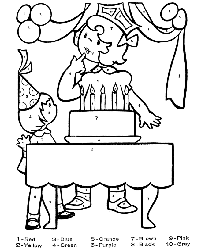 Birthday Coloring by numbers Pages | Birthday party cake by 