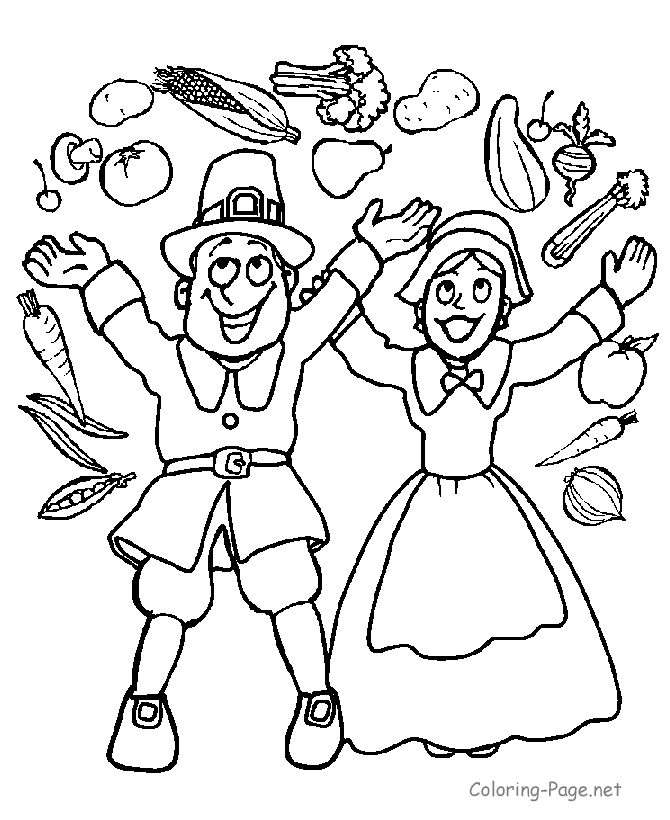 Thanksgiving Coloring Pages - Pilgrim couple 2