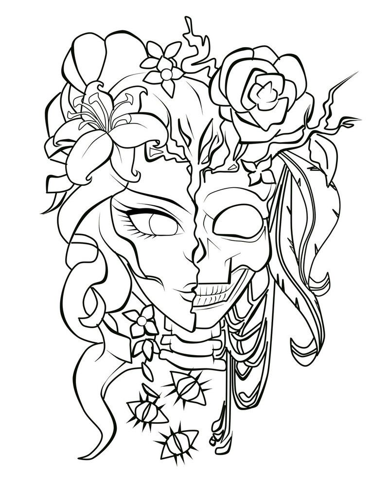 Memento Mori | Skull coloring pages, Rose coloring pages, Halloween coloring