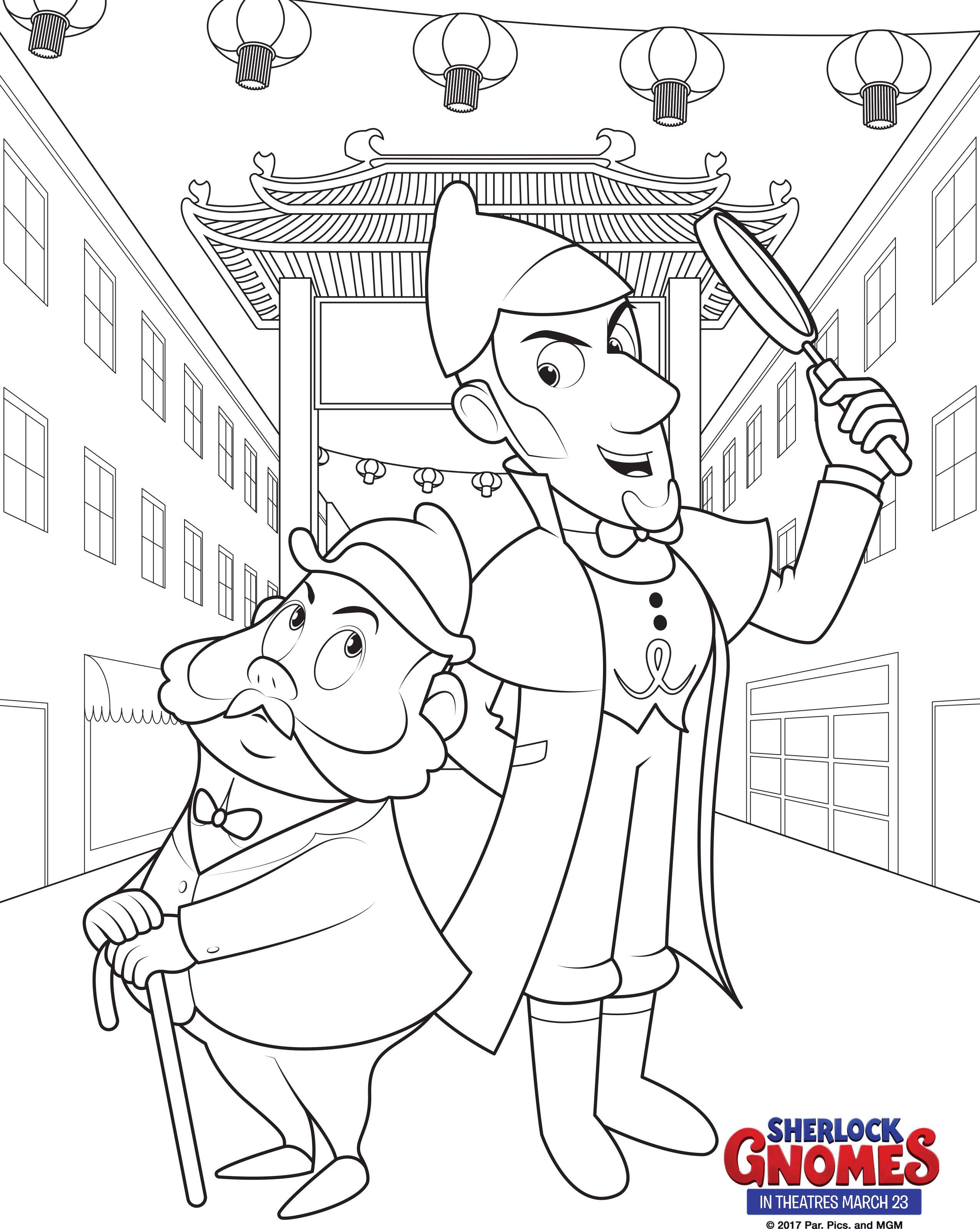 Free printable coloring sheets from Sherlock Gnomes!