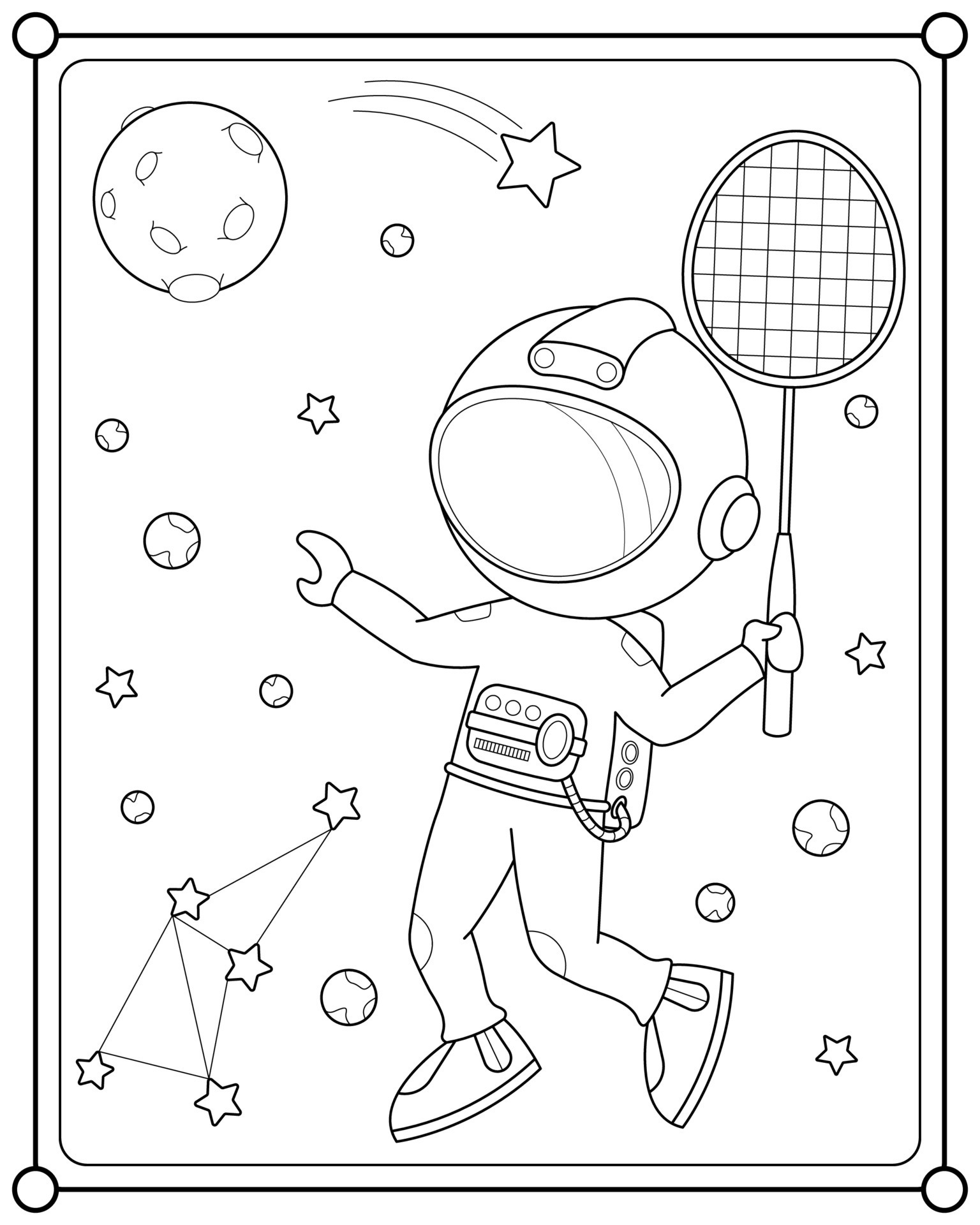 Cute astronaut playing badminton in space suitable for children's coloring  page vector illustration 11843550 Vector Art at Vecteezy