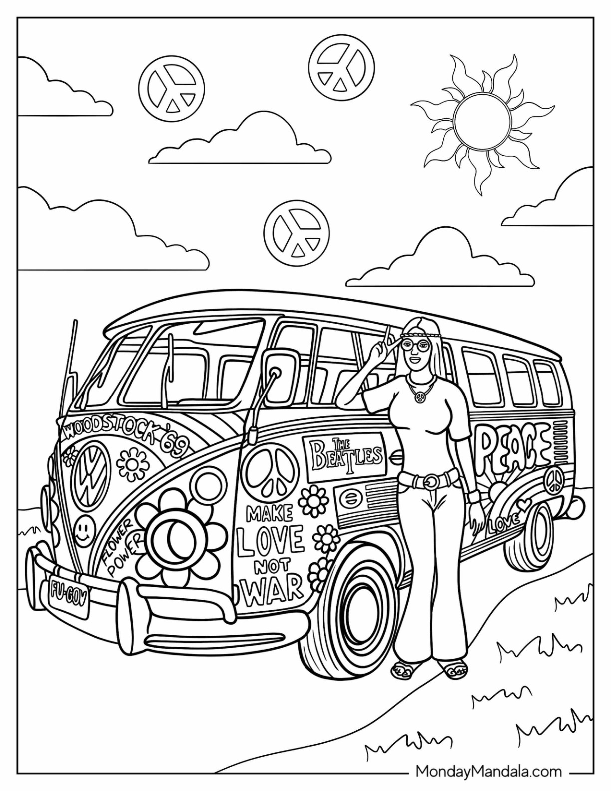 20 Hippie Coloring Pages (Free PDF ...