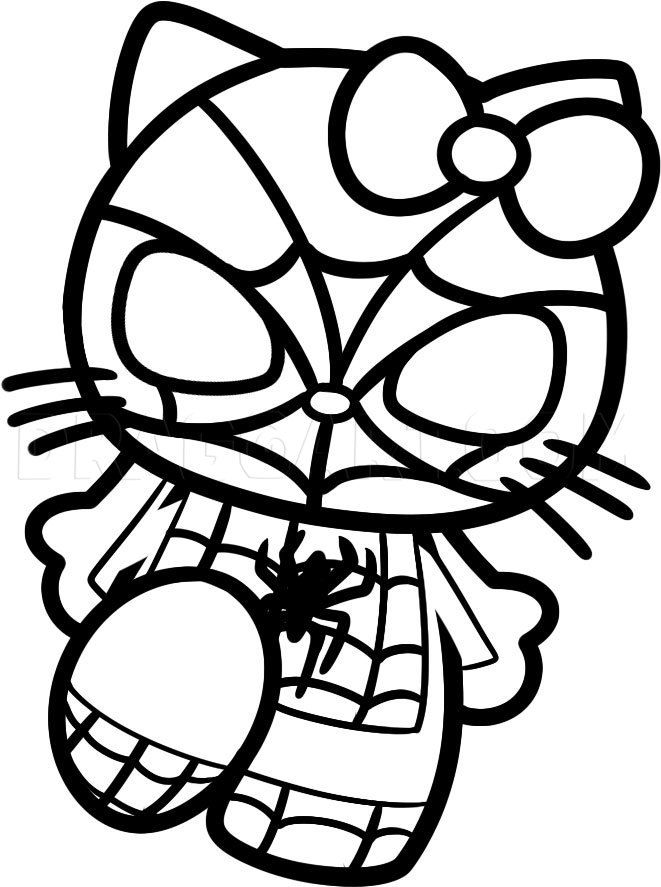 How To Draw Spiderman Hello Kitty, Step ...