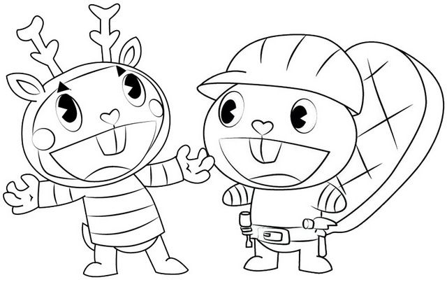 Mime and Handy Coloring Page of Happy Tree Friends | Happy tree friends, Coloring  pages, Happy