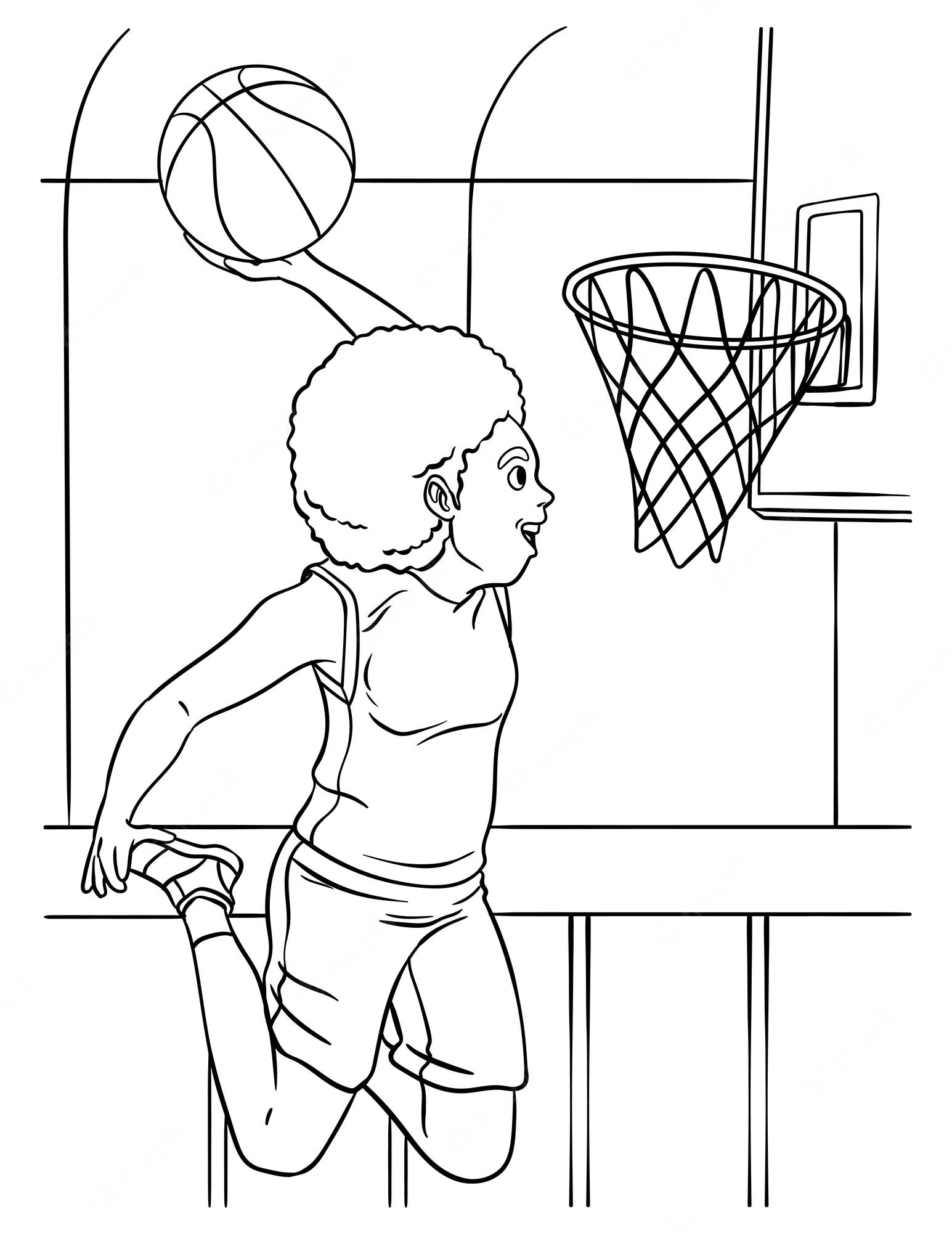 Premium Vector | Basketball girl slam dunk coloring page for kids