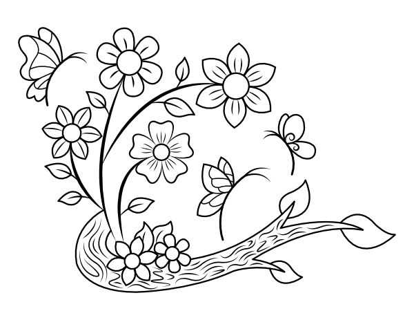 Printable Butterflies and Floral Branch Coloring Page