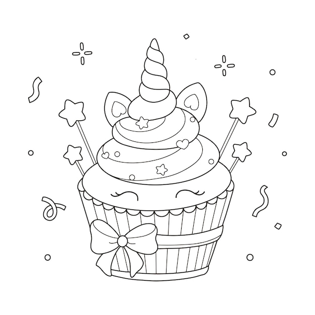Unicorn cupcake coloring page illustration | Download on Freepik