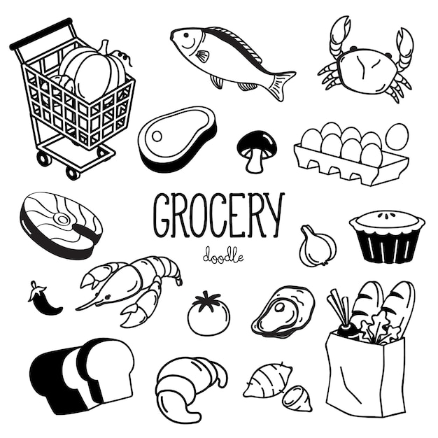 Premium Vector | Hand drawn grocery doodles set
